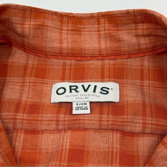 Orvis Men's Orange Plaid Performance Short Sleeve Button Down Tech Shirt Small - Picture 4 of 12